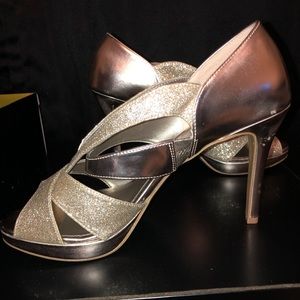 Fioni Night Halo Gold Open Toe Heels
